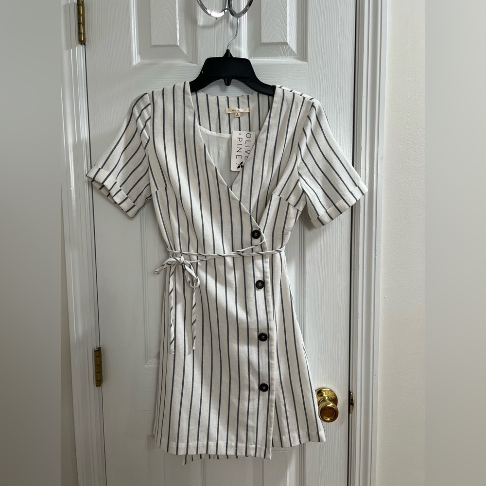 Black and White Striped Wrap Dress
